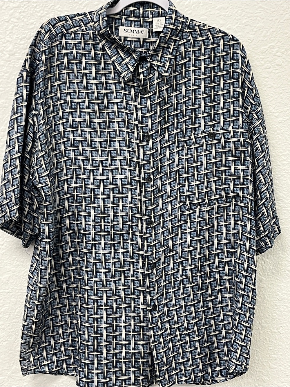 Summa 100% Silk Short-Sleeve Button-Down Shirt 
#1076